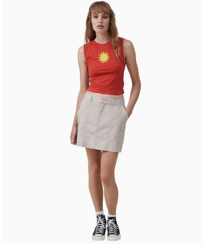 Women's Smiley 90s Graphic Tank Top Sm Smiley Sun, Aurora Red $15.40 Tops