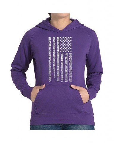 Women's Word Art Hooded Sweatshirt -National Anthem Flag Purple $35.39 Sweatshirts