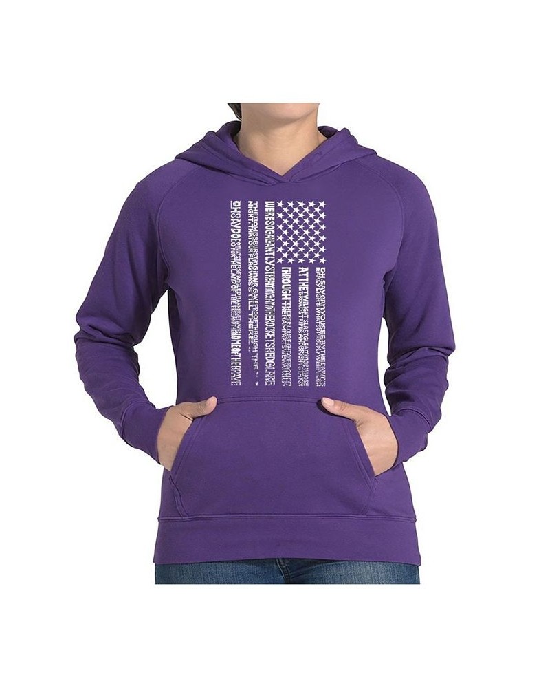 Women's Word Art Hooded Sweatshirt -National Anthem Flag Purple $35.39 Sweatshirts