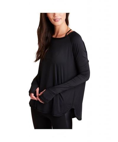 Women's Plus Size Fractal Raglan Long Sleeve Tee Black, Black $48.02 Tops