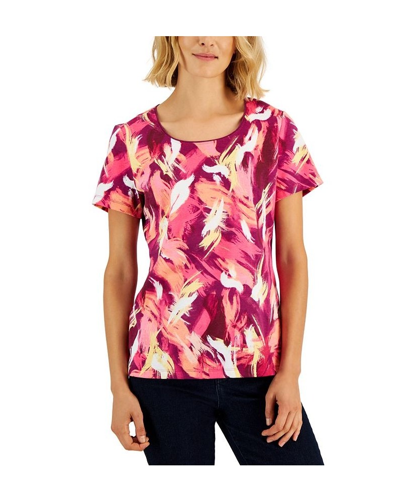 Women's Retro Wash Printed Relaxed Top Red $7.49 Tops