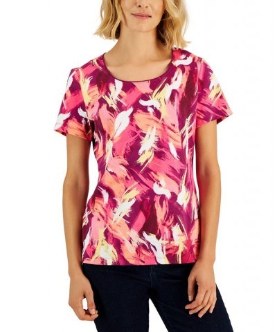 Women's Retro Wash Printed Relaxed Top Red $7.49 Tops