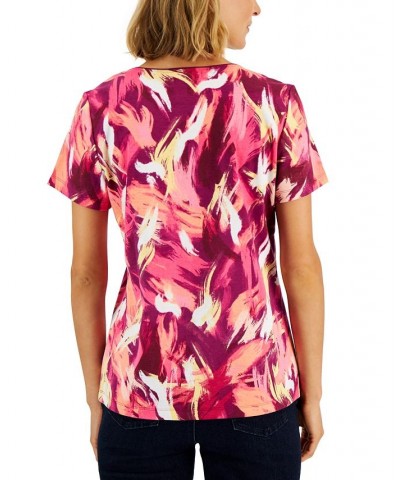 Women's Retro Wash Printed Relaxed Top Red $7.49 Tops