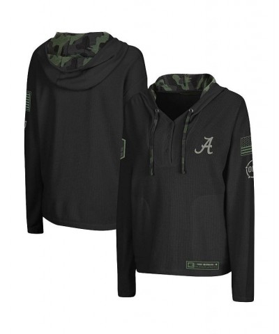 Women's Black Alabama Crimson Tide OHT Military-Inspired Appreciation Thermal Henley V-Neck Pullover Hoodie Black $32.50 Swea...