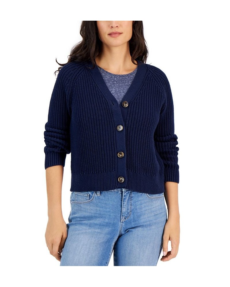 Women's Cotton V-Neck Button Cardigan Industrial Blue $17.28 Sweaters