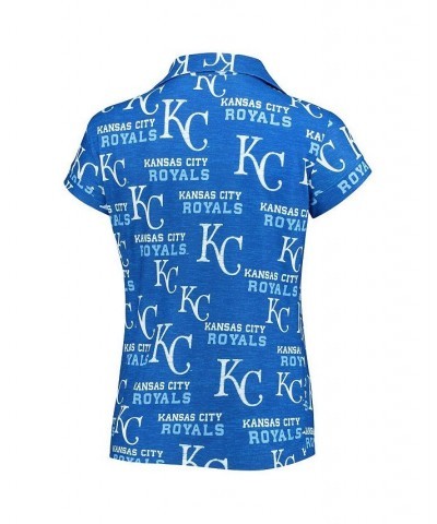 Women's Royal Kansas City Royals Zest Allover Print Button-Up Shirt and Shorts Sleep Set Royal $29.11 Pajama