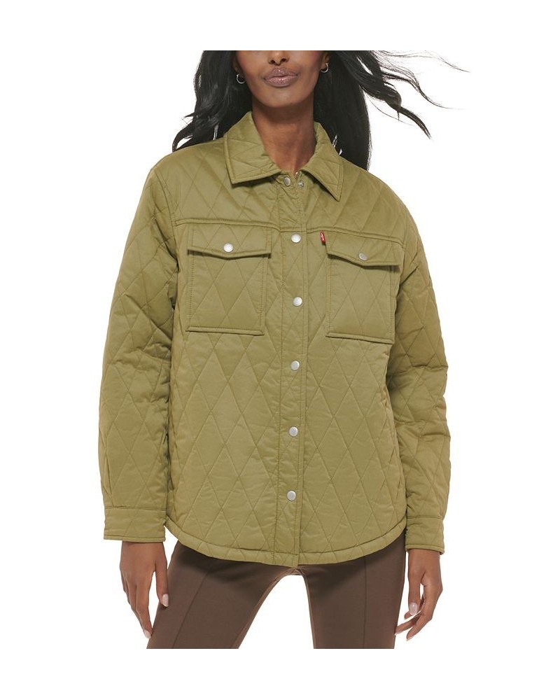 Women's Quilted Shirt Jacket Green $32.80 Jackets