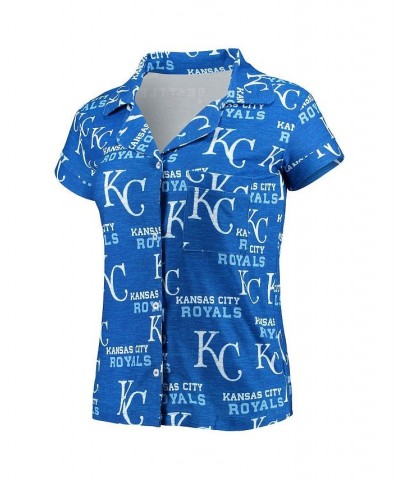 Women's Royal Kansas City Royals Zest Allover Print Button-Up Shirt and Shorts Sleep Set Royal $29.11 Pajama