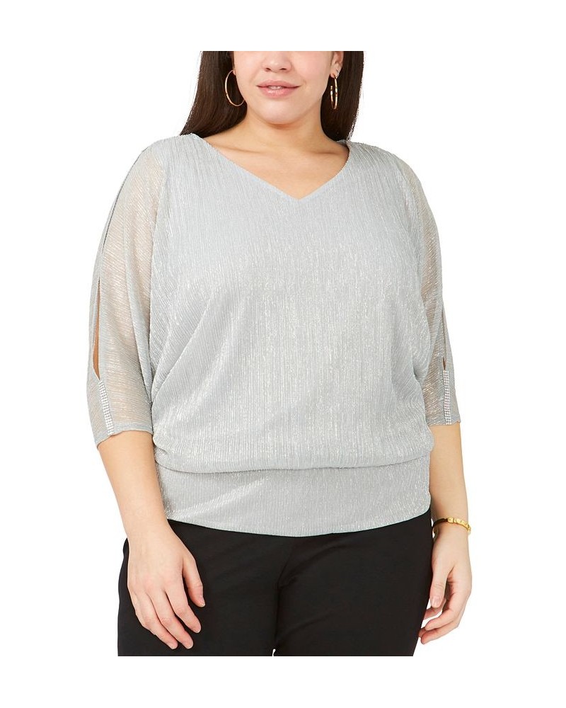 Plus Size Split-Sleeve Metallic Top Silver $44.50 Tops