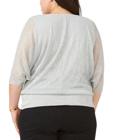 Plus Size Split-Sleeve Metallic Top Silver $44.50 Tops