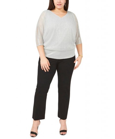 Plus Size Split-Sleeve Metallic Top Silver $44.50 Tops