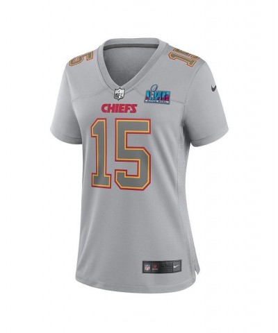 Women's Patrick Mahomes Gray Kansas City Chiefs Super Bowl LVII Patch Atmosphere Fashion Game Jersey Gray $76.80 Jersey