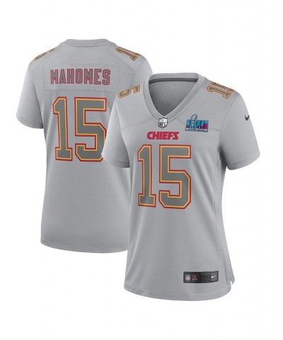 Women's Patrick Mahomes Gray Kansas City Chiefs Super Bowl LVII Patch Atmosphere Fashion Game Jersey Gray $76.80 Jersey