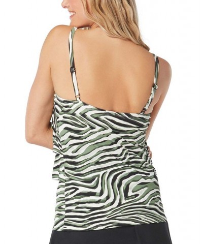 Women's Aura Printed Tiered Underwire Bra-Sized Tankini Top Black Multi $46.80 Swimsuits