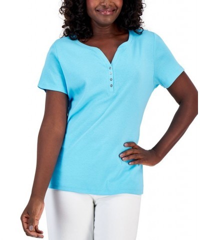 Short Sleeve Henley Top Green Verde $11.99 Tops