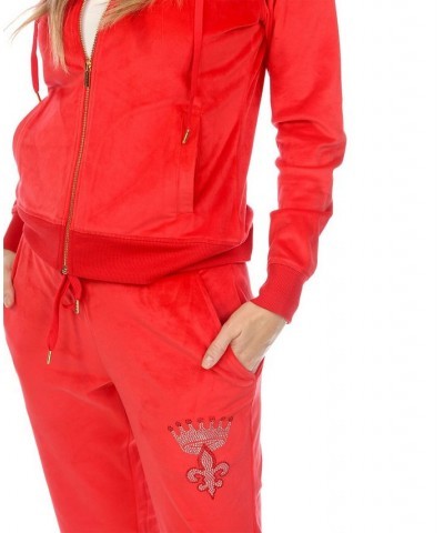 Rhinestone Velour Tracksuit 2 Piece Set Red $42.72 Sleepwear