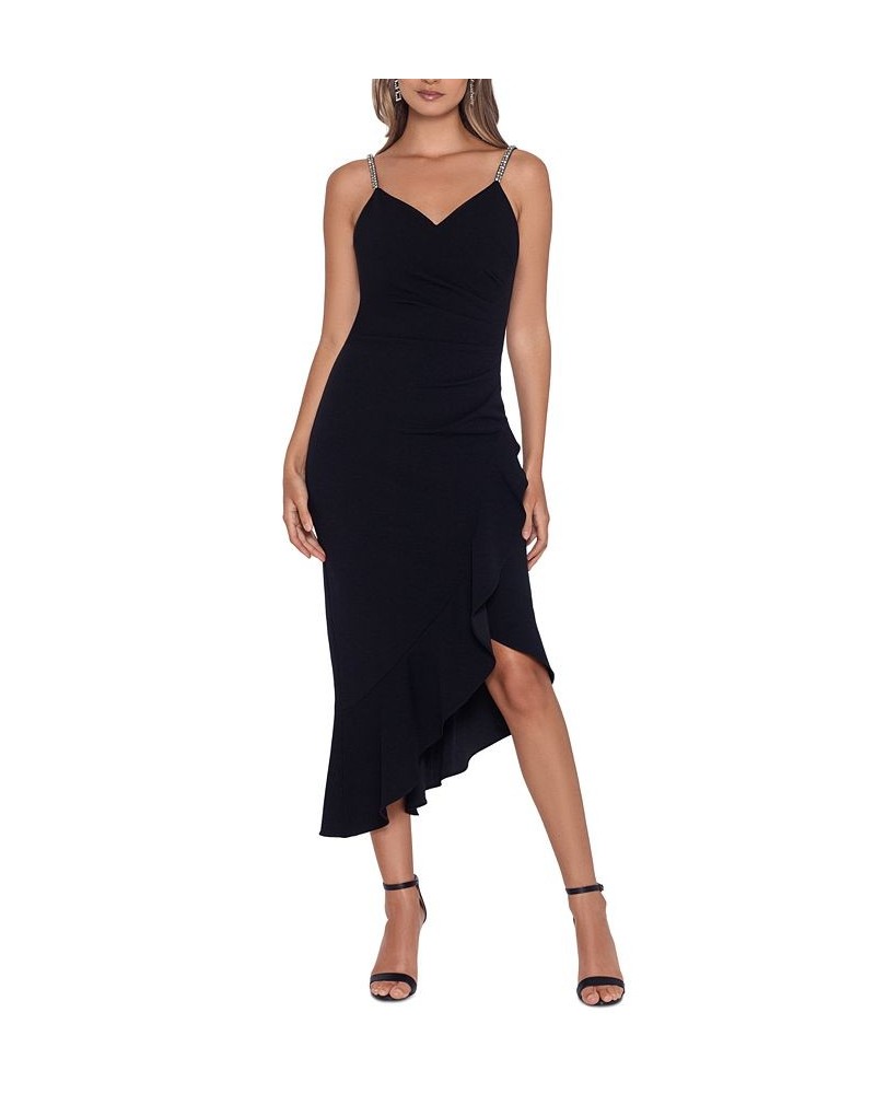 Petite Rhinestone-Strap Asymmetrical Dress Black/Silver $95.60 Dresses