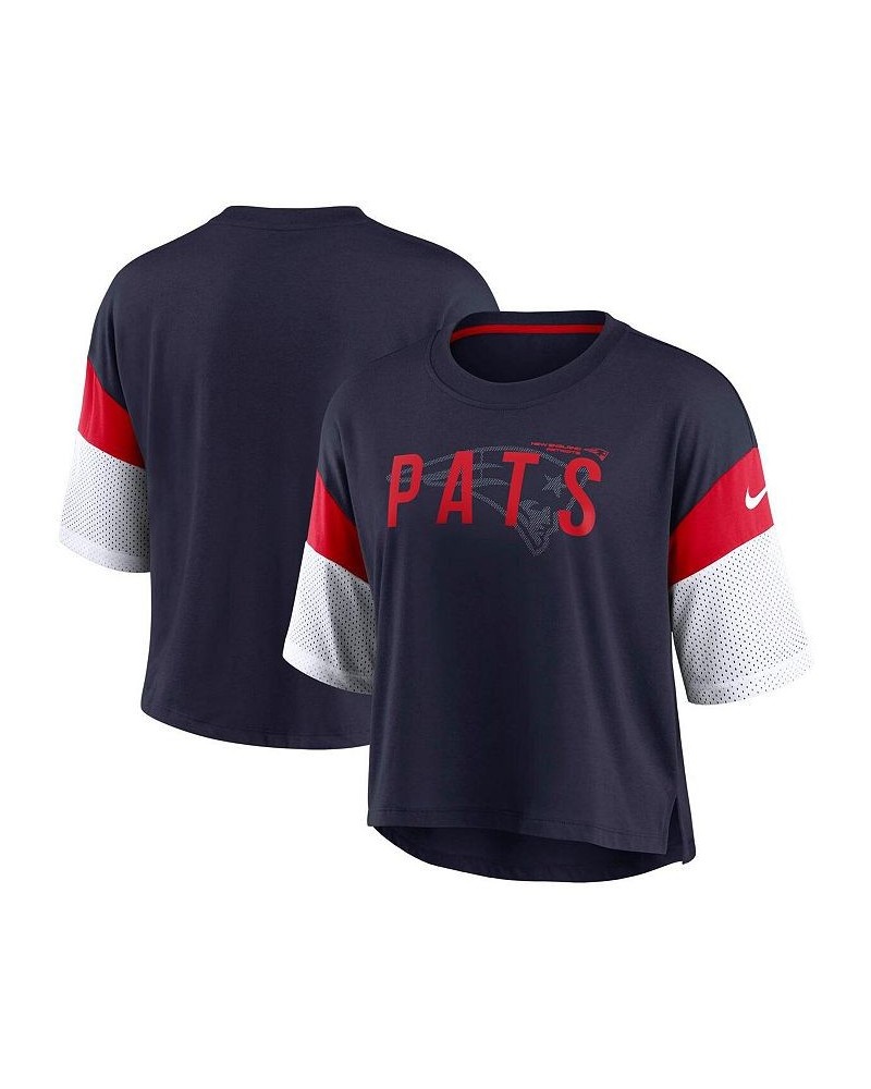 Women's Navy and White New England Patriots Nickname Tri-Blend Performance Crop Top Navy, White $28.99 Tops