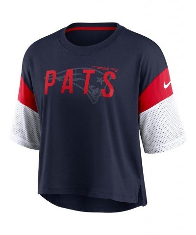 Women's Navy and White New England Patriots Nickname Tri-Blend Performance Crop Top Navy, White $28.99 Tops