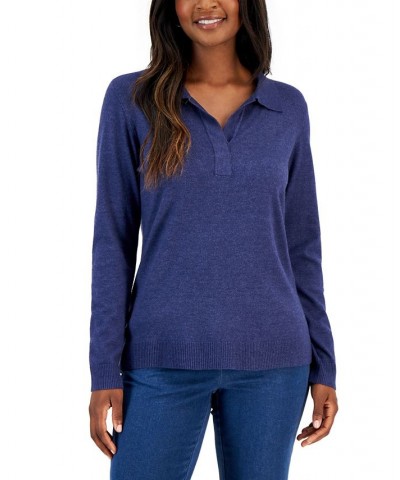 Women's Plush Polo Sweater Blue $17.16 Sweaters