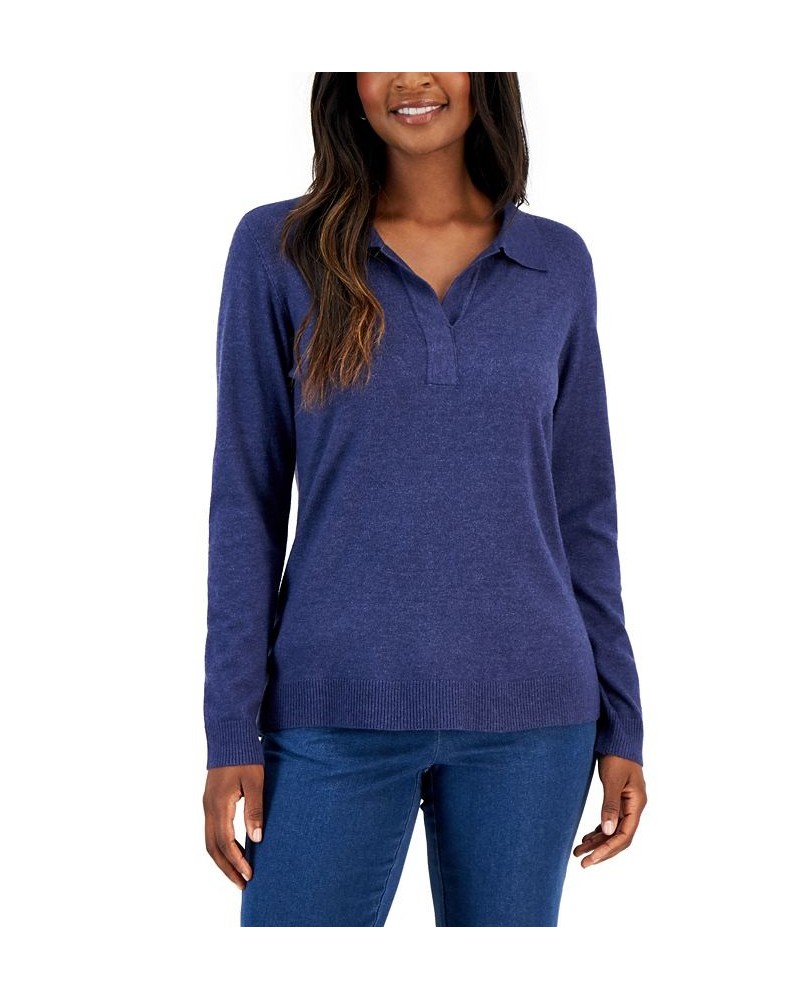 Women's Plush Polo Sweater Blue $17.16 Sweaters