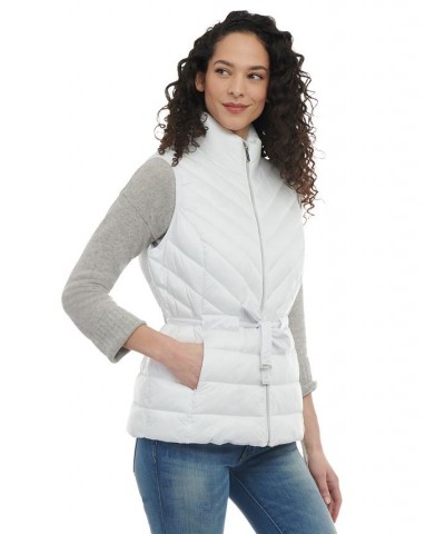 Women's Packable Belted Puffer Vest White $38.16 Coats