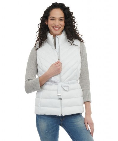 Women's Packable Belted Puffer Vest White $38.16 Coats