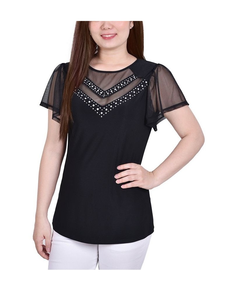 Petite Studded Short Flutter Sleeve Top Black $12.30 Tops