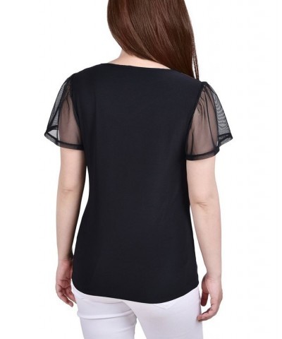 Petite Studded Short Flutter Sleeve Top Black $12.30 Tops