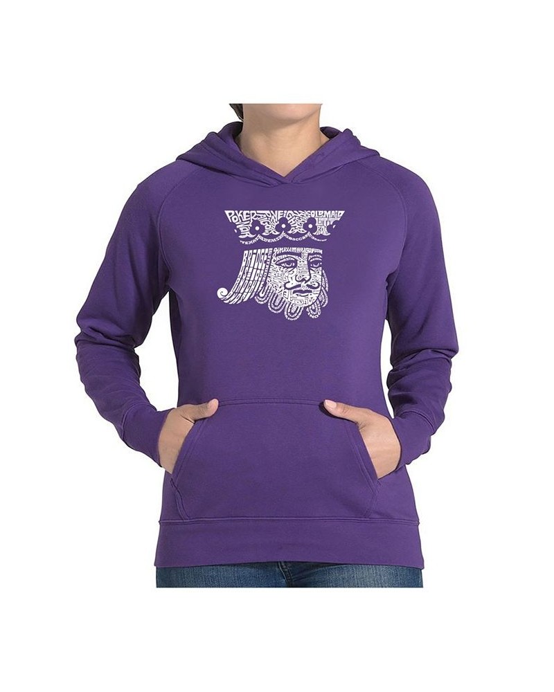 Women's Word Art Hooded Sweatshirt - King Of Spades Purple $27.00 Sweatshirts