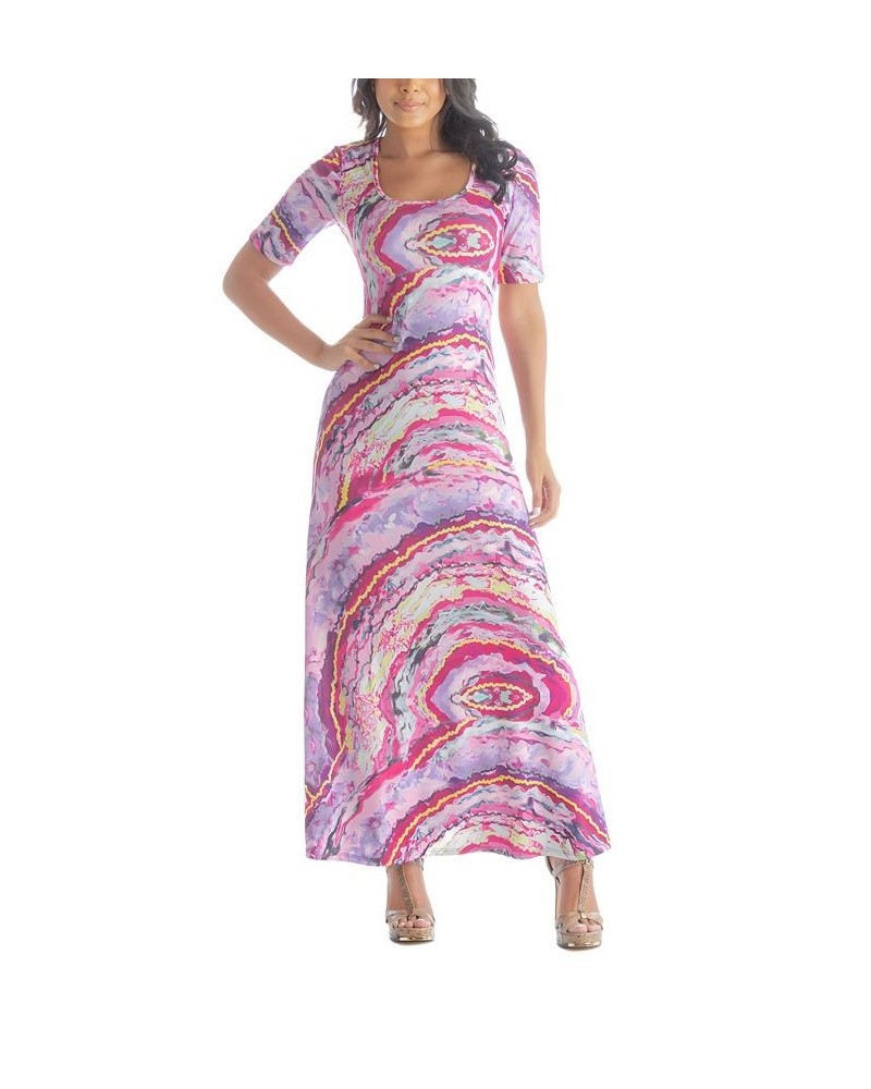 Women's 3/4 Sleeve Length Loose Long Dress Pink Multi $34.00 Dresses