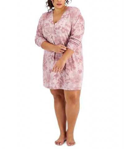 Plus Size Long Sleeve Printed Sleepshirt Pink $10.55 Sleepwear