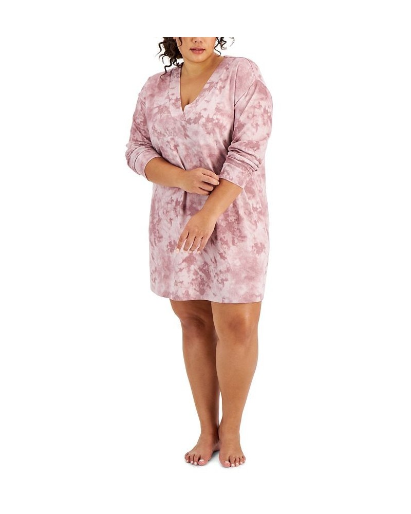 Plus Size Long Sleeve Printed Sleepshirt Pink $10.55 Sleepwear