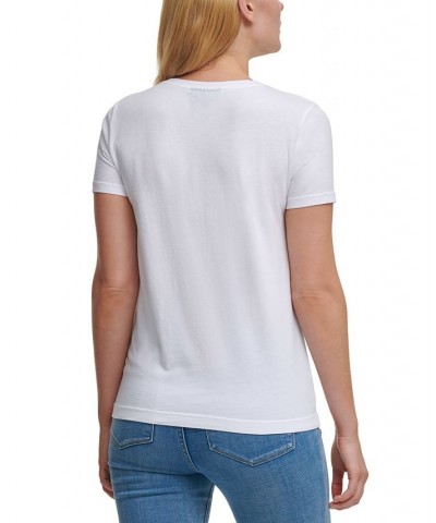 Short Sleeve Sequin Pocket T-Shirt White $35.40 Tops