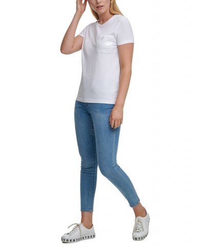 Short Sleeve Sequin Pocket T-Shirt White $35.40 Tops