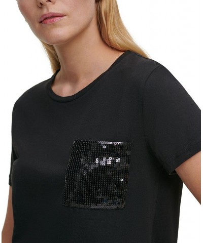 Short Sleeve Sequin Pocket T-Shirt White $35.40 Tops