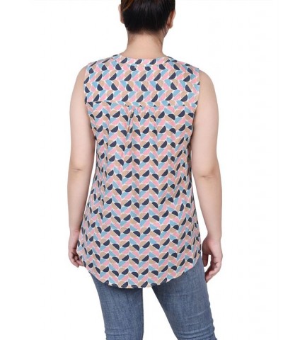 Petite Sleeveless Printed Pintucked Blouse Pink Black Blue Half Moon $12.71 Tops