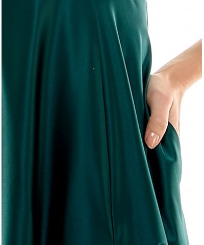 Juniors' Pleated-Bodice High-Slit Evening Gown Hunter $57.24 Dresses