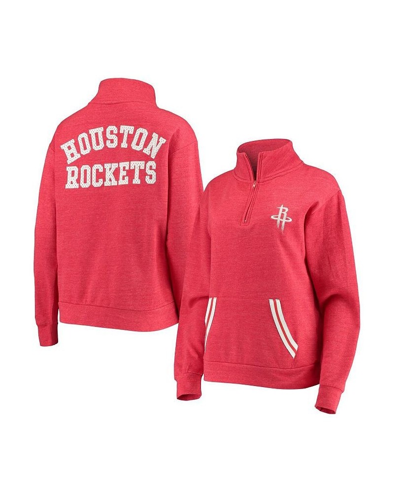 Women's Red Houston Rockets Striped Trim Tri-Blend Half-Zip Pullover Jacket Red $33.03 Jackets