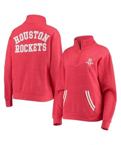 Women's Red Houston Rockets Striped Trim Tri-Blend Half-Zip Pullover Jacket Red $33.03 Jackets