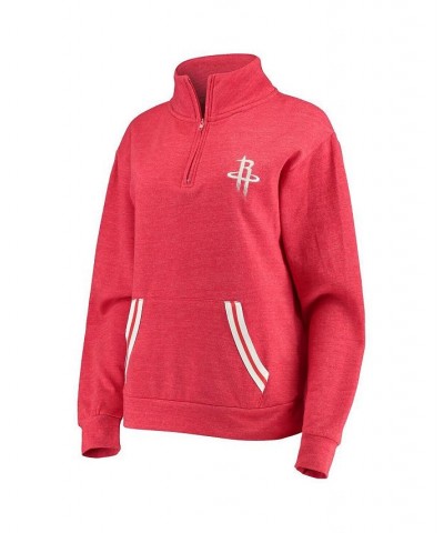 Women's Red Houston Rockets Striped Trim Tri-Blend Half-Zip Pullover Jacket Red $33.03 Jackets