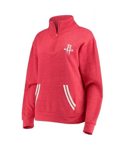 Women's Red Houston Rockets Striped Trim Tri-Blend Half-Zip Pullover Jacket Red $33.03 Jackets