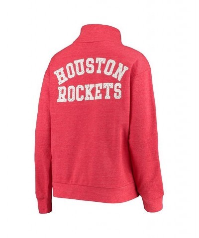 Women's Red Houston Rockets Striped Trim Tri-Blend Half-Zip Pullover Jacket Red $33.03 Jackets