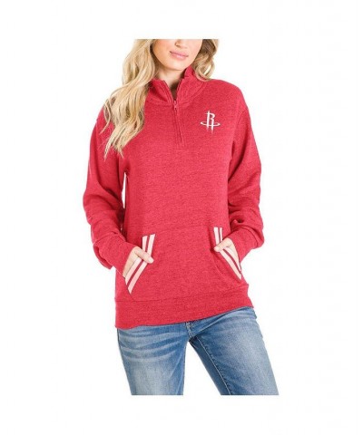 Women's Red Houston Rockets Striped Trim Tri-Blend Half-Zip Pullover Jacket Red $33.03 Jackets