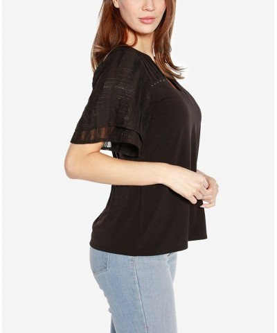 Black Label Women's Split Neck Mixed Media Top Black $41.65 Tops