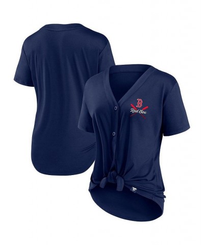 Women's Branded Navy Boston Red Sox Iconic Lineup Button-Down V-Neck T-shirt Navy $41.24 Tops