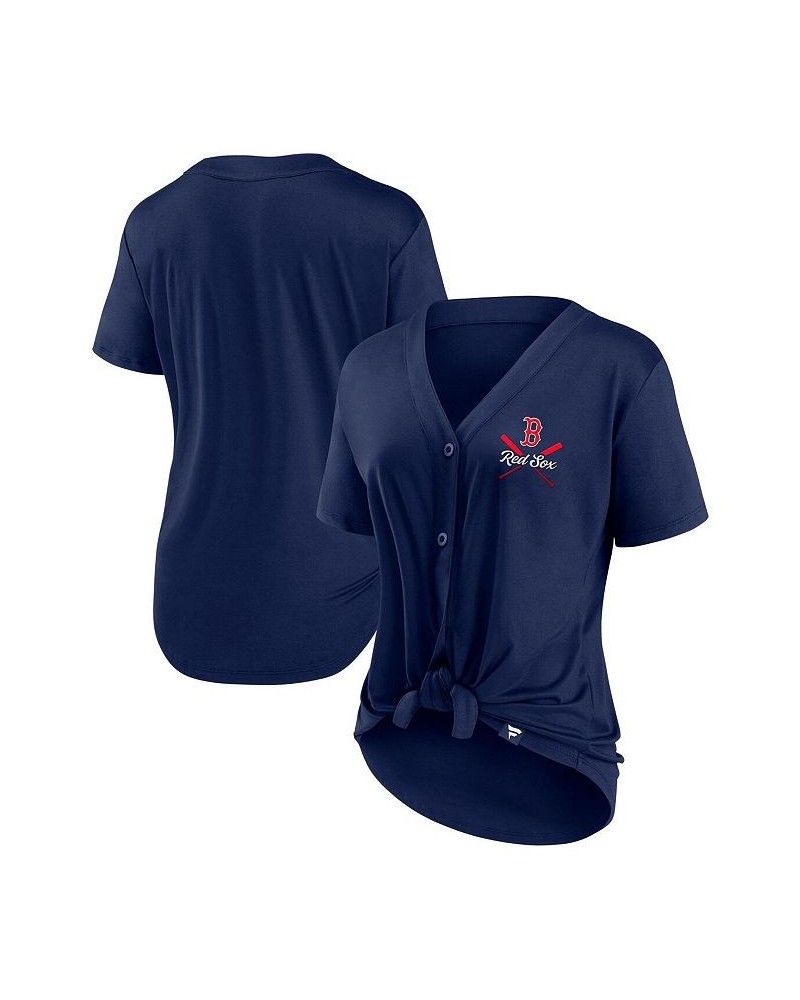 Women's Branded Navy Boston Red Sox Iconic Lineup Button-Down V-Neck T-shirt Navy $41.24 Tops