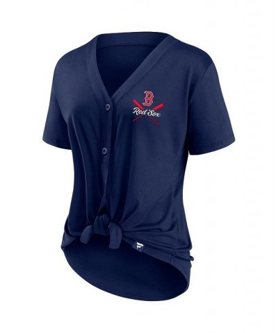 Women's Branded Navy Boston Red Sox Iconic Lineup Button-Down V-Neck T-shirt Navy $41.24 Tops