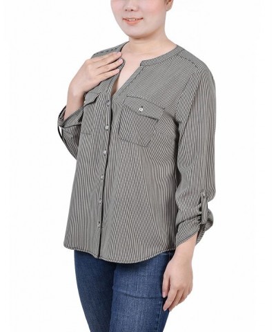 Petite 3/4 Sleeve Roll Tab Y Neck Blouse Dynamic Torterella $14.40 Tops