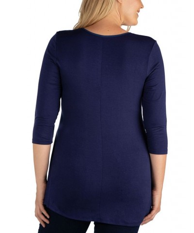 Women's Plus Size Three Quarter Sleeves V-Neck Tunic Top Navy $36.17 Tops